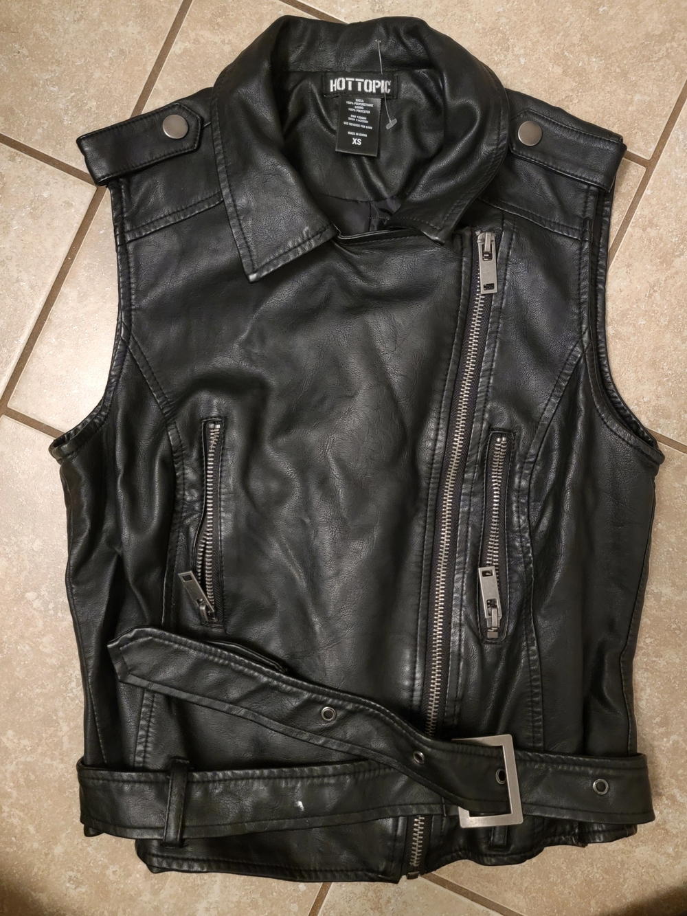 Hot Topic Black Faux Leather Moto Vest